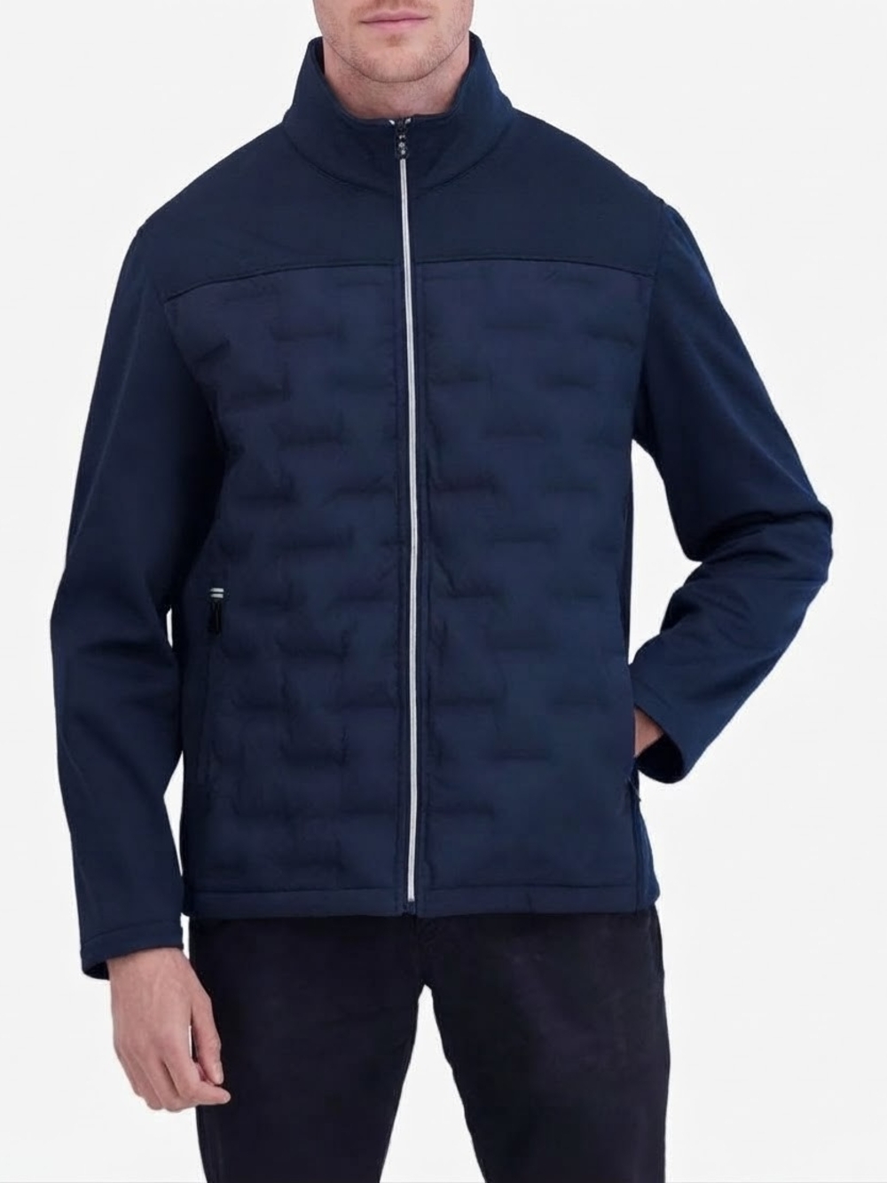 Nautica Men's Mixed Media Quilted Softshell Jacket Hybrid Navy S Heat Retention